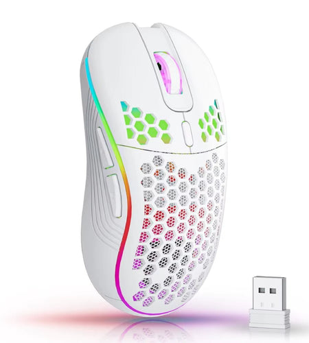 2.4G Wireless Mouse with RGB Backlit 6 - Button 3 - Speed DPI Type C Rechargeable Ergonomic Honeycomb Design Gaming Mouse - Nates great stuffNates great stuff