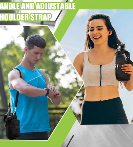 Magnetic Water Bottle Holder Gym Water Bottle Carrier Bag W/ Phone Pocket Handle Shoulder Strap 6 Built - In Magnets Water Bottle - Nates great stuffNates great stuff