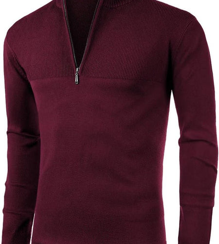 Mens Slim Fit Zip up Mock Neck Polo Sweater Casual Long Sleeve Sweater and Pullover Sweaters with Ribbing Edge - Nates great stuffNates great stuff