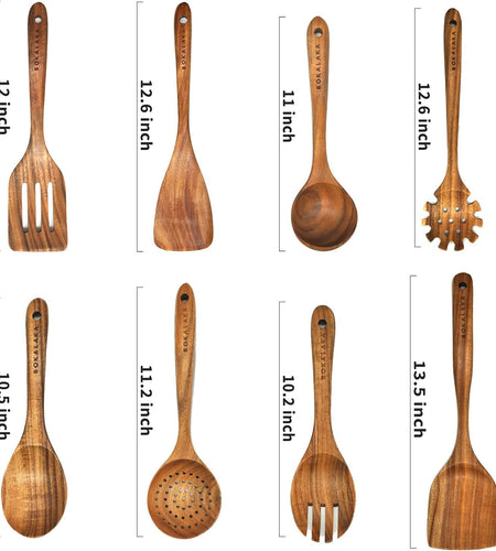 Wooden Spoons for Cooking, Teak Wooden Kitchen Utensils Set Wooden Cooking Utensils 8Pcs Wooden Spatulas Wooden Utensils for Cooking - Nates great stuffNates great stuff